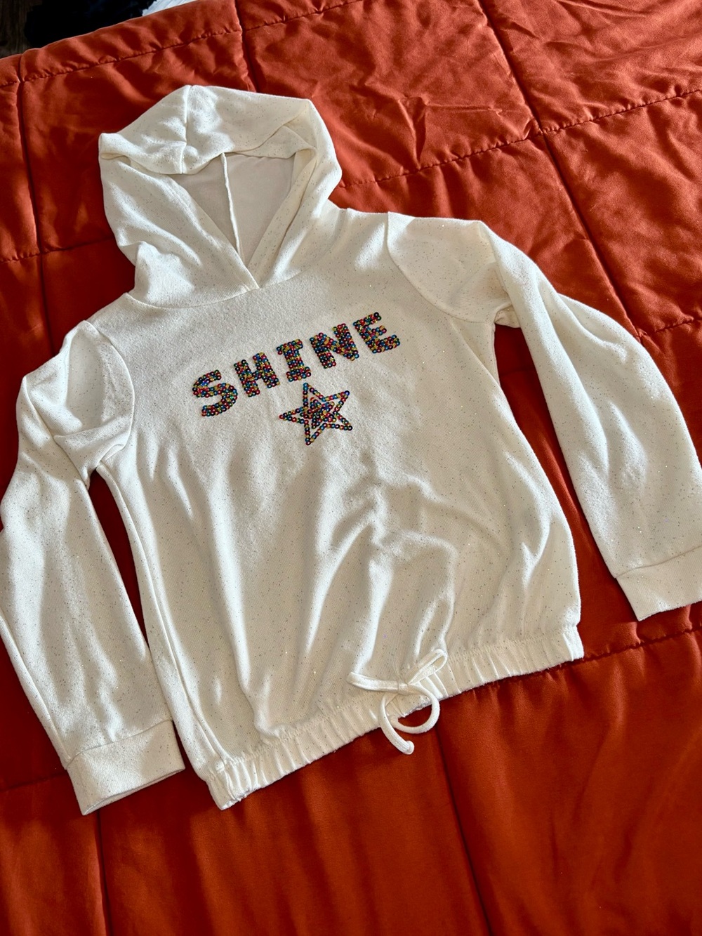 It's Our Time White Hooded Sweatshirt with Multicolor Sequin 'SHINE'
